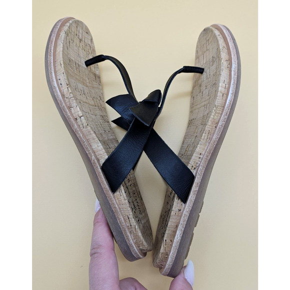 Kork-Ease Womens Size 6M Blake Thong Sandals Flip Flop Black Leather T- Strap - Picture 7 of 8